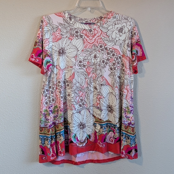 Johnny Was Size Medium Multicolor Floral Short Sleeve Top T-shirt - Picture 8 of 9